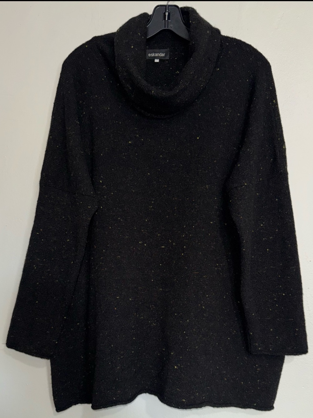 eskandar Wool and Cashmere Blend Black Flecked Turtleneck Tunic Sweater